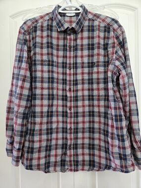 Wind River Men's Plaid Button-Up Shirt - Navy, Red & White Large